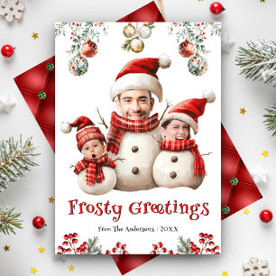 Lustige Schneemann-Familien-Foto-Gesicht Cool Lust Feiertagskarte