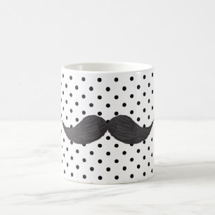 Lustige Schnurrbartzeichnung und schwarze Polka Do Tasse