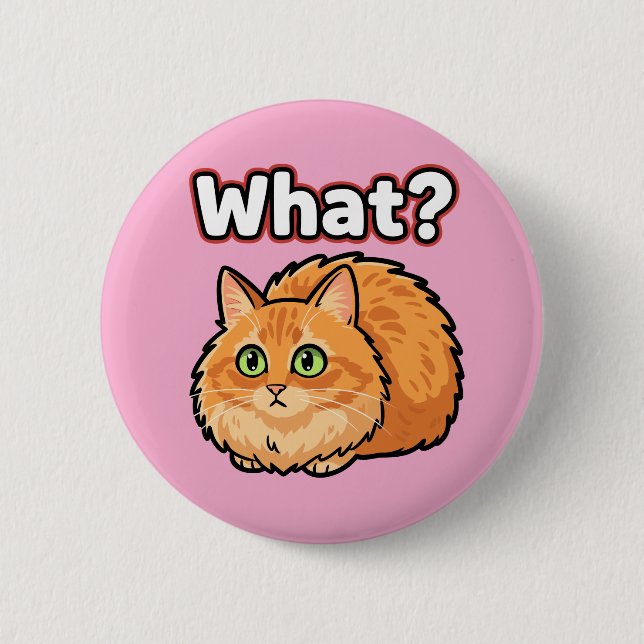 Lustige schockierte rote Katze Was? Meme-Button Button (Vorderseite)