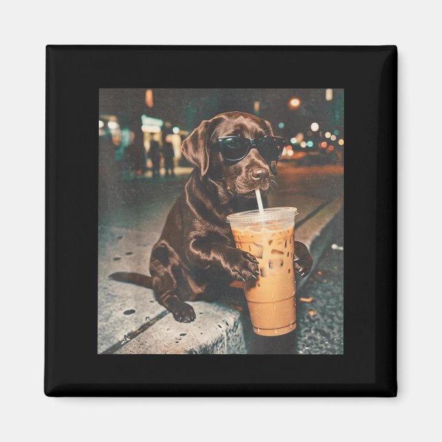 Lustige Schokoladen-Labrador-Trinker von Eiskaffee Magnet (Vorne)