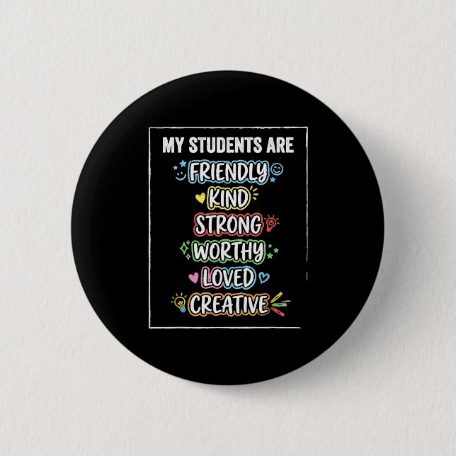 Lustige Schüler sind freundlich stark Autismus-Bew Button (Vorderseite)
