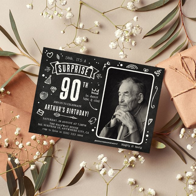 Lustige Schultafel-Doodle-Foto-Überraschung 90. Ge Einladung (Von Creator hochgeladen)