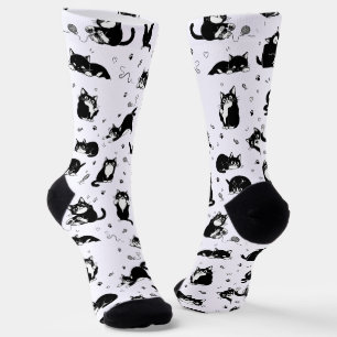 Lustige Schwarz-Weiß-Katzenmuster Katzenliebhaber Socken