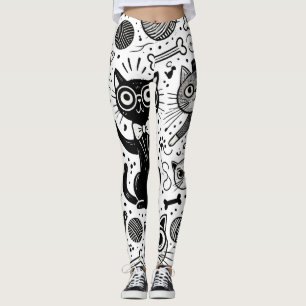 Lustige Schwarz-Weiß-Katzenmuster-Leggings  Leggings