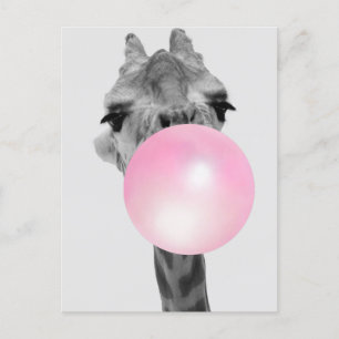 Lustige schwarz-weiße Giraffe mit Kaugummi Postkarte