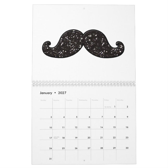 LUSTIGE SCHWARZE GLITZER-SCHNURRBART KALENDER (Jan 2027)