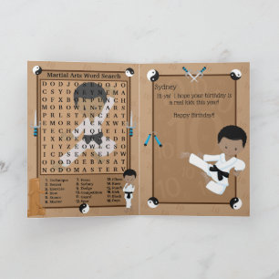 Lustige schwarze Jungen Karate Wortsuche Alles Gut Karte