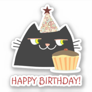 Lustige schwarze Katze Alles Gute zum Geburtstag Aufkleber