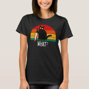 Lustige schwarze Katze, die blutiges Messer hält, T-Shirt