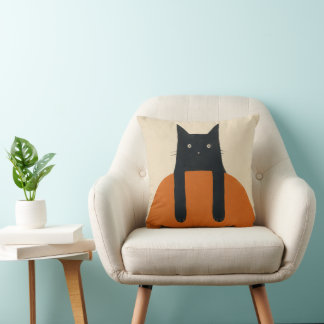 Lustige schwarze Katze, die in minimalistischer Mi Kissen