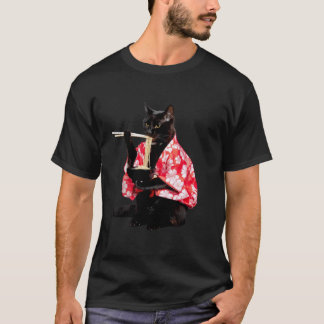 Lustige schwarze Katze, die Ramen isst, Vintage-ja T-Shirt