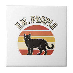 Lustige schwarze Katze Ew Leute Vintage Retro Desi Fliese