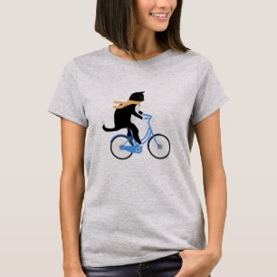Lustige schwarze Katze fährt Fahrrad T-Shirt
