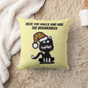 Lustige schwarze Katze Feiertags Humor Festliche K Kissen