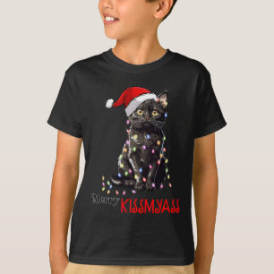 Lustige schwarze Katze Frohe Kuss meine Weihnachte T-Shirt