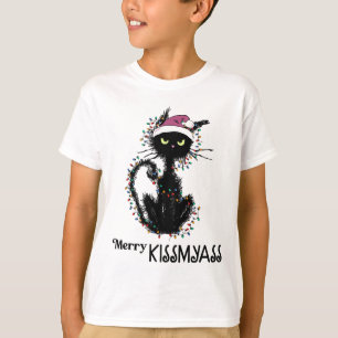 Lustige schwarze Katze Frohe Kuss meine Weihnachte T-Shirt