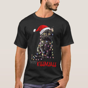 Lustige schwarze Katze Frohe Kuss meine Weihnachte T-Shirt
