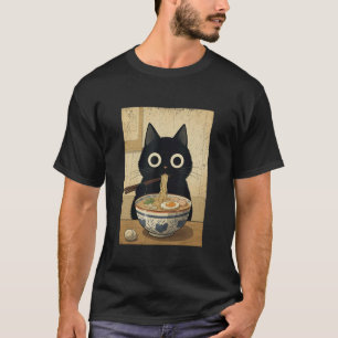 Lustige schwarze Katze isst Ramen Japan Süße Katze T-Shirt