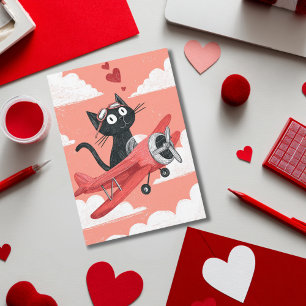 Lustige schwarze Katze Kinder Schule Valentinstag Feiertagskarte