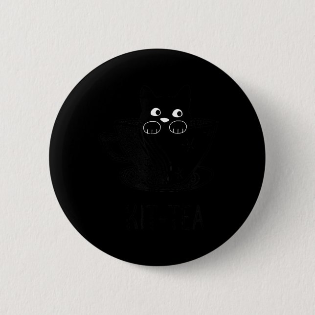 Lustige schwarze Katze Kit-Tea Grafik Button (Vorderseite)