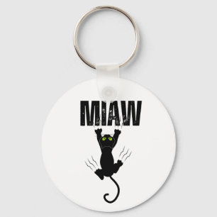 Lustige schwarze Katze kratzt "MIAW"-Grafik Schlüsselanhänger