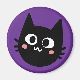 Lustige schwarze Katze lila Magnet