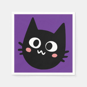 Lustige schwarze Katze lila Serviette