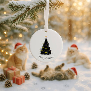 Lustige schwarze Katze Meowy Weihnachtsbaum Keramik Ornament