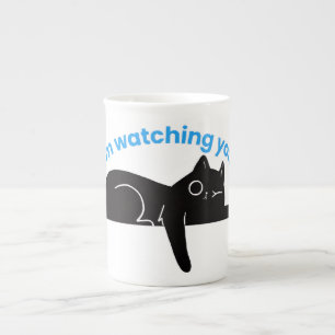 Lustige schwarze Katze  Minimale Illustration Prozellantasse