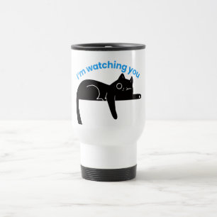 Lustige schwarze Katze Minimale Illustration Reisebecher