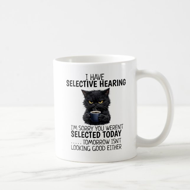 Lustige schwarze Katze Minimalistischer moderner C Kaffeetasse (Rechts)