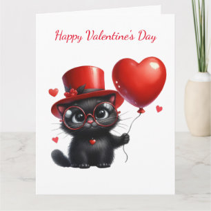Lustige schwarze Katze mit Ballons Valentinstag Karte