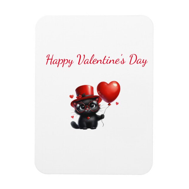 Lustige schwarze Katze mit Ballons Valentinstag Magnet (Vertikal)