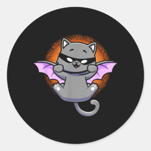 Lustige schwarze Katze mit Fledermausflügel-Kätzch Runder Aufkleber