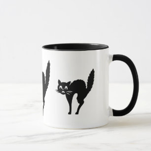 lustige schwarze Katze mit gewölbtem zurück Tasse