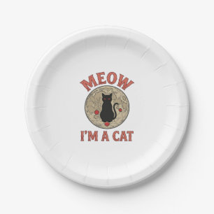 Lustige schwarze Katze Mond Vintage Halloween-Desi Pappteller