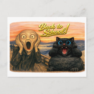 Lustige schwarze Katze Munch Parodie Szene Zurück  Postkarte