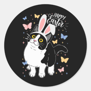 Lustige schwarze Katze Osterei Frohe Ostern Hase T Runder Aufkleber