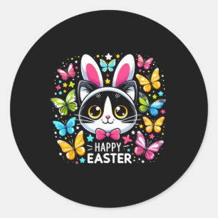 Lustige schwarze Katze Osterei Frohe Ostern Hase T Runder Aufkleber
