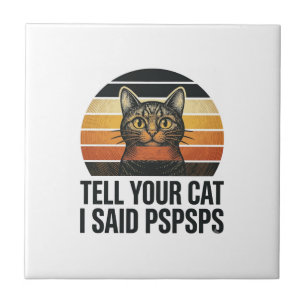 Lustige schwarze Katze Pspsps Vintage-Sonnenunterg Fliese