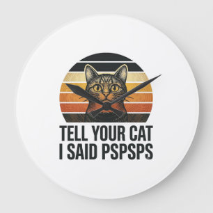 Lustige schwarze Katze Pspsps Vintage-Sonnenunterg Große Wanduhr