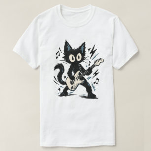 Lustige schwarze Katze Rocker E-Gitarre Heavy Meta T-Shirt