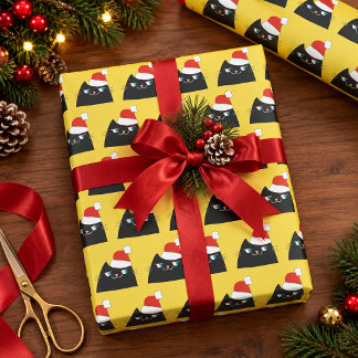 Lustige schwarze Katze Santa Weihnachten Geschenkpapier