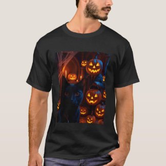 Lustige schwarze Katze Selfie mit Jack O Lantern K T-Shirt