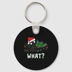 Lustige schwarze Katze stößt Weihnachtsbaum um Gra Schlüsselanhänger