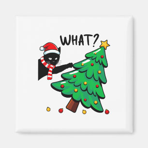 Lustige schwarze Katze stößt Weihnachtsbaum um Kat Magnet