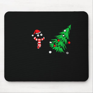 Lustige schwarze Katze stößt Weihnachtsbaum um Kat Mousepad