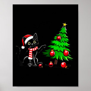 Lustige schwarze Katze stößt Weihnachtsbaum um Kat Poster
