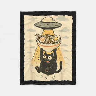 Lustige schwarze Katze Ufo Ramen Alien-Entführung Fleecedecke