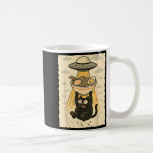Lustige schwarze Katze Ufo Ramen Alien-Entführung Kaffeetasse